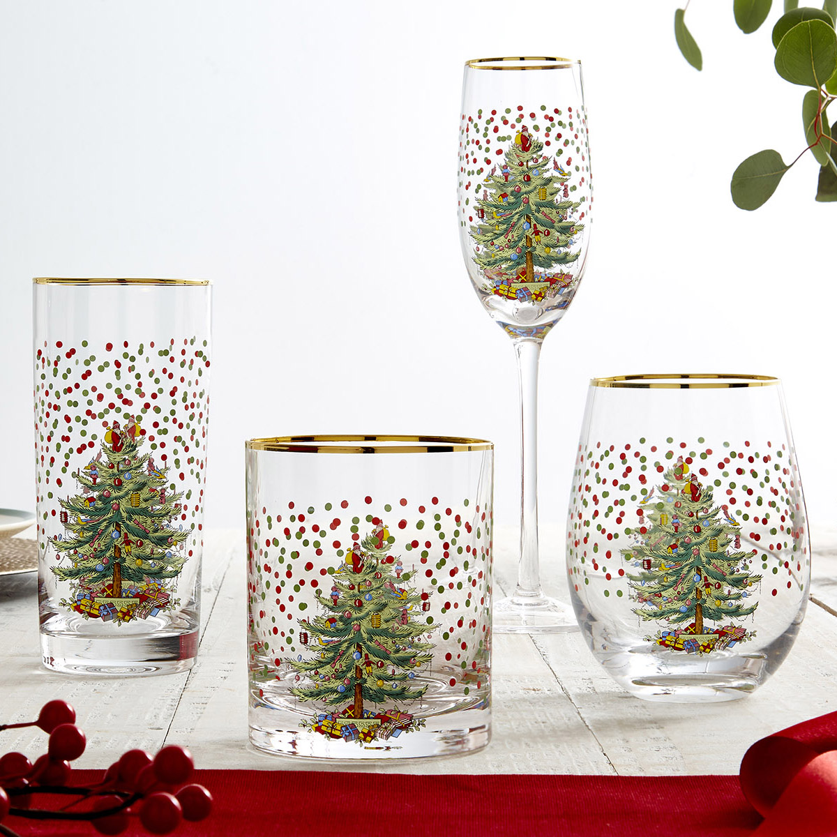 Christmas Tree Polka Dot Champagne Flutes image number null